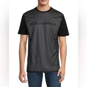 Karl Lagerfeld Paris Black Mesh Overlay Tee Short Sleeve Medium